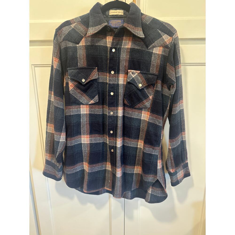 Vintage Pendleton Pearl Snap Shirt Blue Red White Wool High Grade Western Wear L